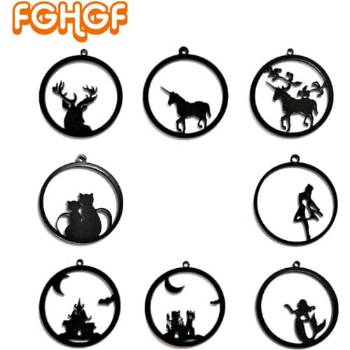 1pc Unique Acrylic Bezel Pendant UV Resin Hollow Black Frame Charms Sailor Girl Unicorn Decorations Handmade Jewelry DIY