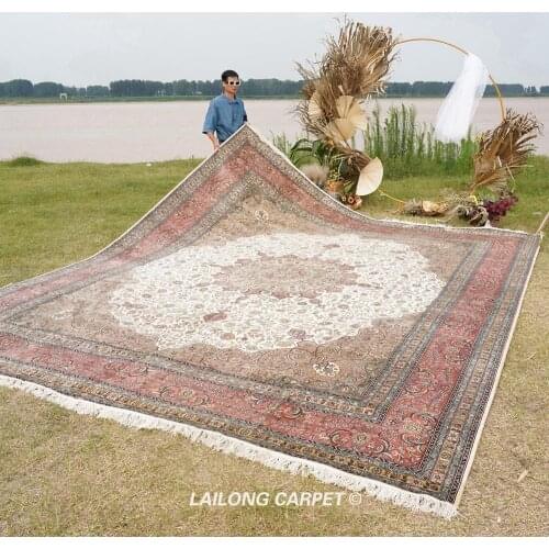 12.5'x15.1' Classic Hand-knotted Silk Carpet Antique Floor Oversize Handmade Carpet (YXR216A)