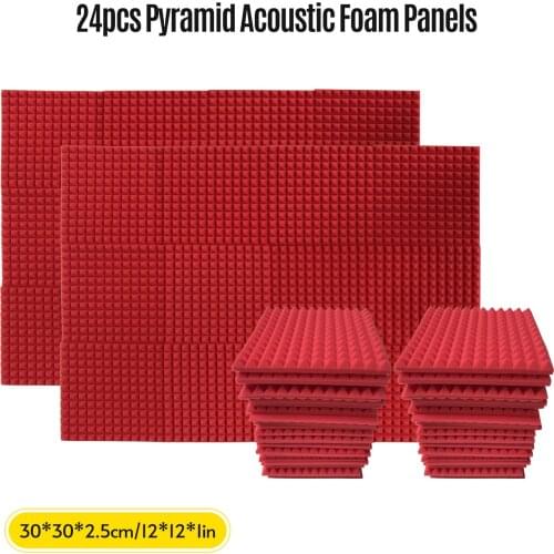 24pcs 12*12*1inch High Density Studio Acoustic Foams Panels Sound Insulation Foam Fire Retardant for Studio KTV Broadcast