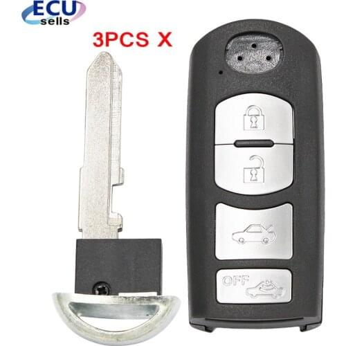 3PCS X 4 Buttons Replacement Remote Key Shell FOB for Mazda 3 6 CX5 2014- 2018 SKE13D-01 FCC ID: WAZSKE13D01 wit Emergency Key