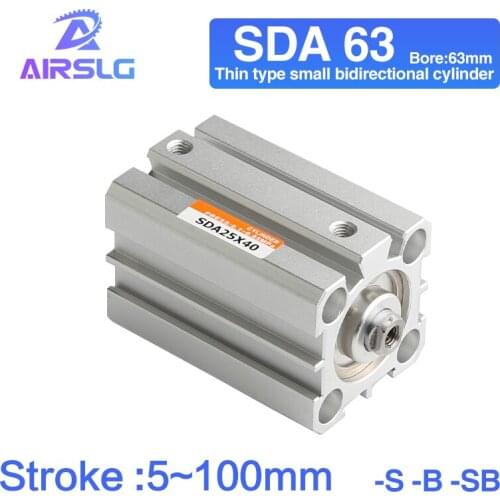 AIRTAC Type SDA SDA63 5-100mm Stroke -S -B-SB Bore 63MM Air pneumatic cylinder double acting compact cylinder female/male thread