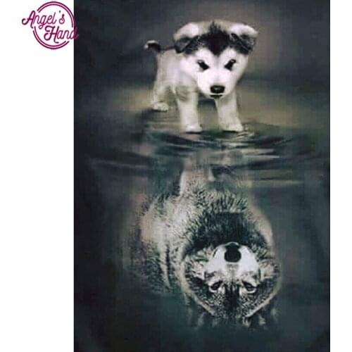 Animals 5D Diy Diamond Painting Full Square Dog with Wolf Shadow Mosaic Pasted Embroidery Needlework Cross Stitch Kits Crafts