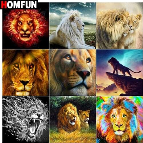 HOMFUN Diamond Painting Cross Stitch "Lion animal" 5D DIY Diamond Embroidery Full Square/round Rhinestone Of Picture