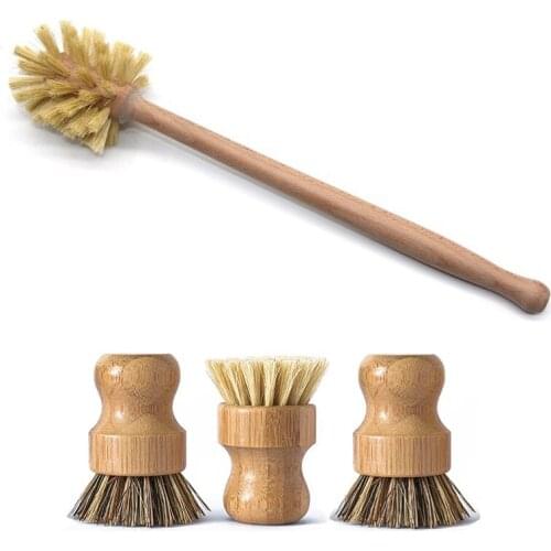 Bamboo Dish Brush & Wood Bottle Brush for Wide Mouth Bottles,Cups and Jars,Dish Brush for Cleaning Dish,Bottle,Pot