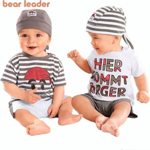 Bear Leader Babys Set 2021 New Summer Letter Baby Boy Suit Set 3Pieces Hat T-Shirt Pants Summer Outfit For Toddler Vestidos