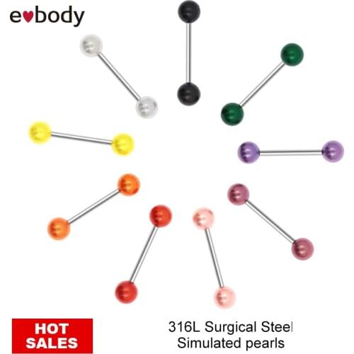 10pcs/lot Simulated Pearls Tongue Nipple Barbell Rings Bioflexible Piercing Jewelry