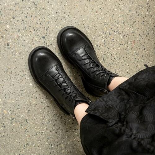 2021 New Genuine Leather Winter ZIP Women Boots Fashion Round Toe Chunky Heel ANKLE Boots Platform Shoes Modern Women Shoes