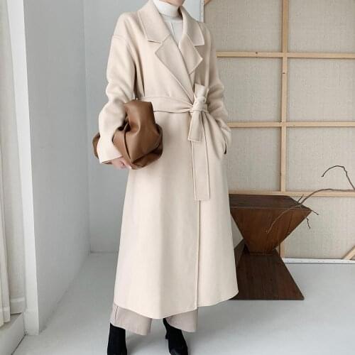 Brand Fashion Women High Luxury Winter Vintage Wool Blend Midi Woolen Coat