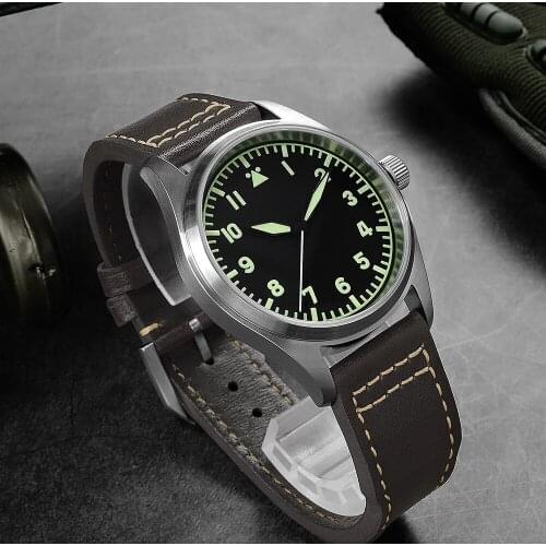 San Martin Pilot Military Watch Mens Watches Simple Style Mechanical Vintage Leather Strap 200m Waterproof Luminous