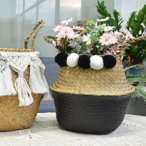 Boho Decorative Baskets Wicker Storage Basket Woven Foldable Rattan Hanging Baskets Garden Decoration Home Decor Cestas Mimbre