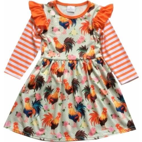 Children Clothing Dress Baby Girl Cotton Long Sleeve Girls Clothes Thanksgiving Girls Dress Party Girls Dress With Chick Prints