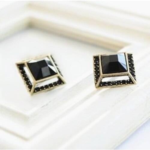 Hot Sale Wholesales New Large Black Fashion Gem Full Crystal Square Earrings