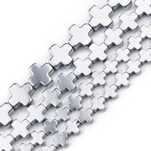 JHNBY 6/8/10mm Silvers Cross Hematite Natural Stone Charm Spacers Loose Beads For Jewelry Making Diy Bracelet Pendant Findings