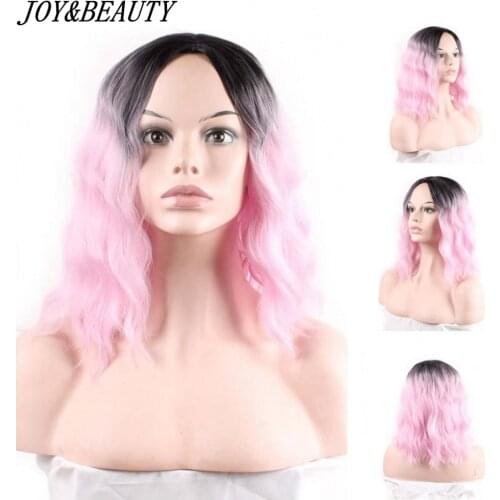JOY&BEAUTY 30cm Short Curly Hair Wig Pink Blue Red wine Ombre Black Root Synthetic High Temperature Fiber Hair Wigs