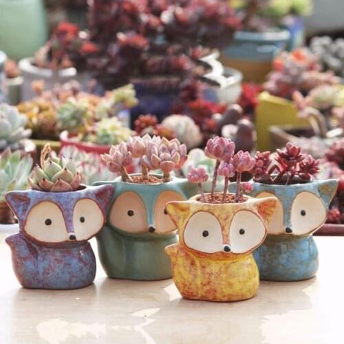 Ceramic Fox Plant Pot Micro Cute Mini Potted Succulents Small Flower Pots Bonsai Cartoon Planter Home Flower Pots Decorative