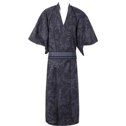 Classic Men Print Flower Kimono Yukata Gown Loose Cotton Samurai Cosplay Costumes Traditional Japanese Kimonos Party Dress XL