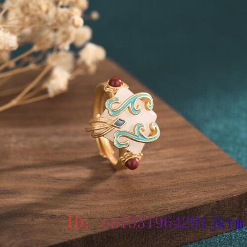White Jade Ring Charm Zircon Amulet Chalcedony Crystal Jewelry Women Men Gifts 925 Silver Natural Fashion Gemstone