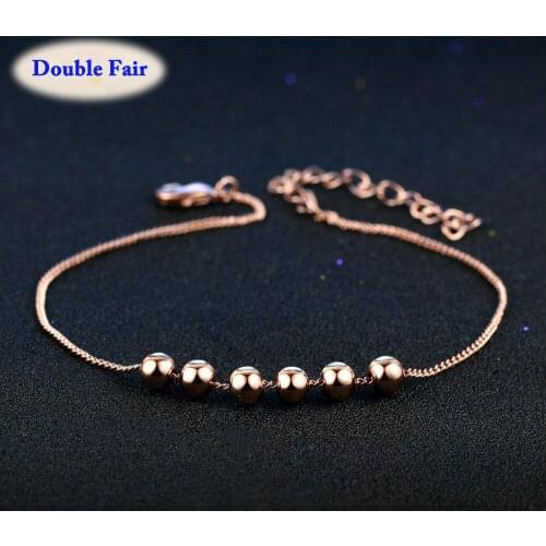 Round Simple Beads Rose Gold Color Charm Bracelets Fashion Brand Jewelry For Women & Girls Chain DWH083
