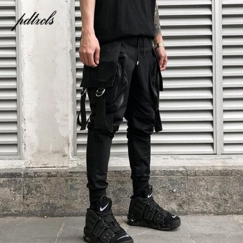 2018 Hot Fashionable Darkly Style Men Jogger Trousers Autumn Hip Hop Male Streetwear Multi-Pocket Ribbon Sweatpants Pencil Pants