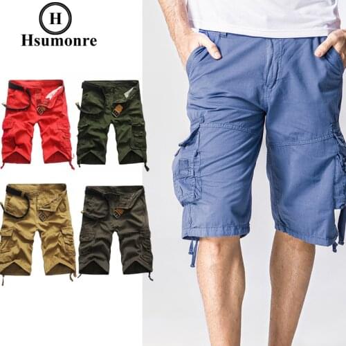 Men Cargo Shorts Solid Color Cropped Pant Below Knee Multiple Pocket Baggy Pants 3/4 Capri Pants Red Grenn Grey Khaki Casual
