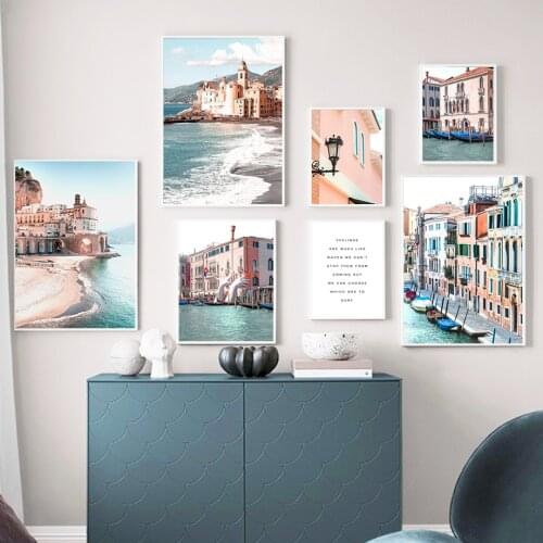 Sea Beach Europe City Building church Nordic Posters And Prints Wall Art Canvas Painting Wall Pictures For Living Room Decor