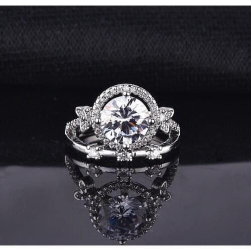 New Fashion Double Deck Design Rings Dainty Leaves Round Silvery Ring For Women Wedding Party Jewelry Romantic Luxury Gift MENGY