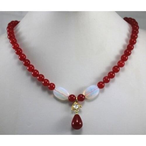 Wholesale new design 8mm red Jade necklace +water drop Jade crystal plated pendant fashion jewelry