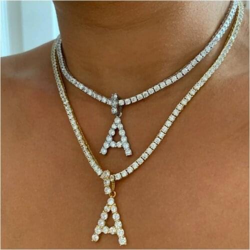 2020 New Iced Out CZ Alphabet Pendant Necklace AAA CZ Name CZ tennis Chain Initial Choker Women Men Rock Hip Hop Bling Jewelry