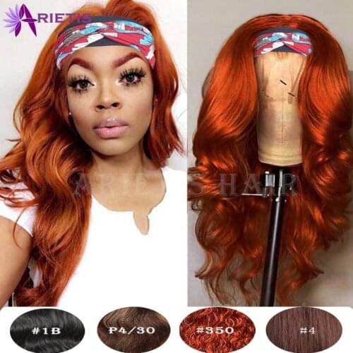Orange Ginger Color Body Wave Headband Wig Human Hair Wigs For Black Women #350& #4& P4/30 Peruvian Remy Wholesale Price Hair