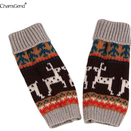Knitted Gloves Womens Christmas Elk Print Winter Warm Gloves Fingerless Gloves Women Girl Mitten Warm Guantes Invierno