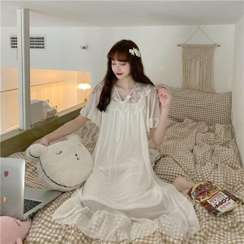 Pajamas for Women Spring and Summer 2021 New High-Grade Lace White Fairy Spaghetti-Strap Nightdress Home Wear Thin Lolita dress