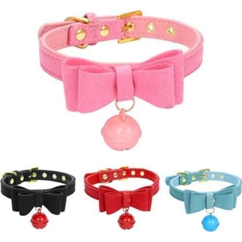 Bowknot Cat Collar PU Leather Bells Necklace Adjustable Small Cat Kitten Kitten Collars Pet Accessories
