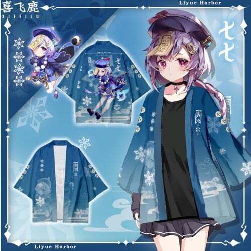 Anime Genshin Impact Qiqi Casual Hooded T-Shirt Haori Coat Men Women Student Summer Unisex Loose Short Sleeve Tops Shorts Pants