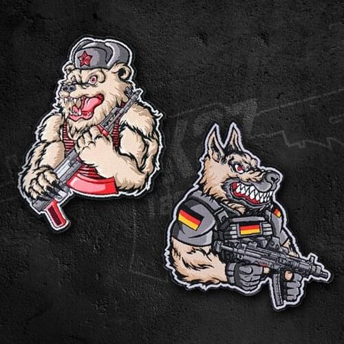 Russian Hairy Bear German Shepherd Dog Embroidery Military Patch Magic Chapter Tactics Outdoor Vest Personality For Clothing