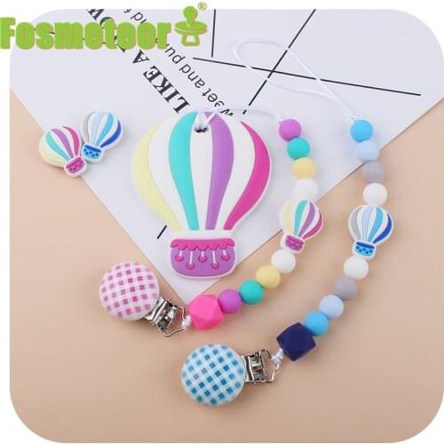 Fosmeteor Silicone Products Rainbow Bead Nipple Clip Silicone Teether Hot Air Balloon Newborn Model Milking Rack Molar Gift