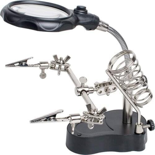 Welding Magnifying Glass with LED Light 3.5X-12X lens Auxiliary Clip Loupe Desktop Magnifier Third Hand Soldering Repair Tool