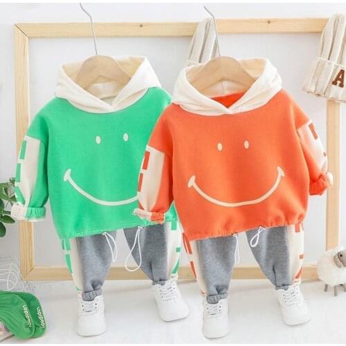 Spring And Autumn Childrens Suit Childrens Baby Foreign-Style Baby Outing Clothes Boys And Girls Hooded Sweater Two-Piece Suit