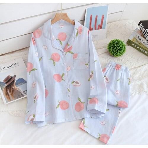 Spring Cotton Gauze Pajamas for Women Home Clothes Long Sleeve Lounge Wear Woman Plus Size Pyjamas Cardigan Summer Homewear Suit