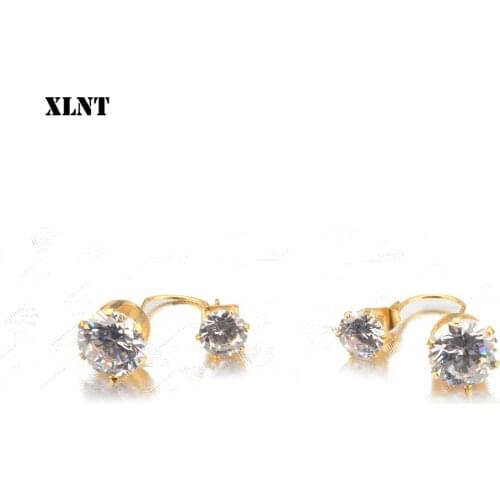 XLNT Luxury New 2019 Stud Earrings Stainless Steel Crystal Zircon Earrings For Women Female Brincos oorbellen
