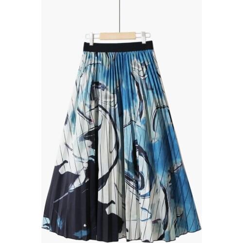 Korobov Autumn New Korean Sweet A-Line Skirts Women High Waist Chiffon Harajuku Skirt Vintage Kawaii Cartoon Midi Faldas Mujer