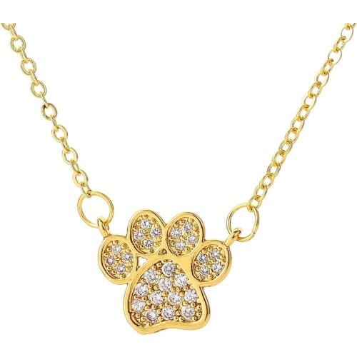 Trendy Cat Paw Pendant Necklace Elegant Women Rhinestone Cat Footprint Short Chain Romantic Sweet Jewelry Valentine Gift