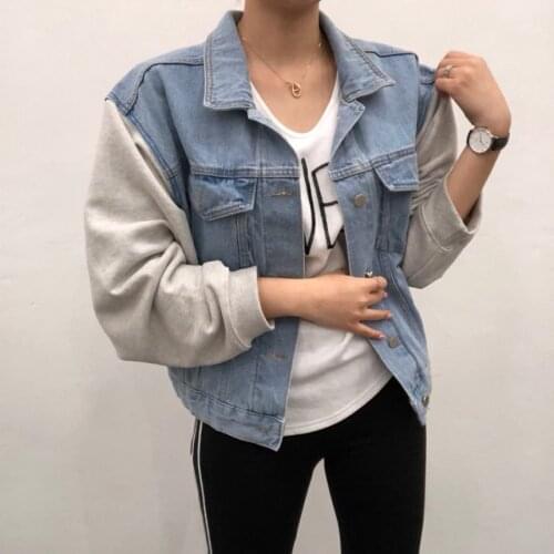 Single Breasted Patchwork Denim Jackets Women 2021 Autumn Loose Casual Full Sleeve Female Basic Jacket Coats Outerwear WJ173