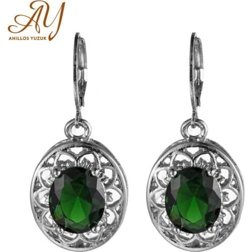 Anillos Yuzuk Vintage Silver 925 Jewelry Oval Created Emerald Drop Earrings For Women Wedding Engagement Jewelry Earrings