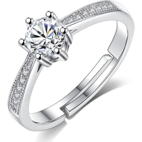 100% 925 sterling silver fashion shiny crystal star ladies`adjustable finger rings women jewelry engagement gift wholesale