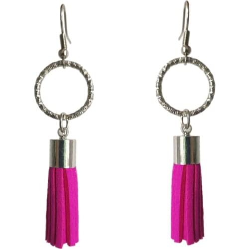 100 Pair 7 cm Golden Silver Suede Tassel Drop Earrings Copper Cap Pendant Shiny Circle Dangle Eardrop For Women Party Decoration