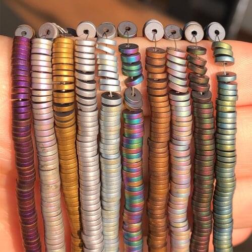 2/3/4mm Natural Rondelle Stone Matte Gold Silver Plated Hematite Beads Flat Round Diy Bracelet Necklace For Making Jewelry 15"