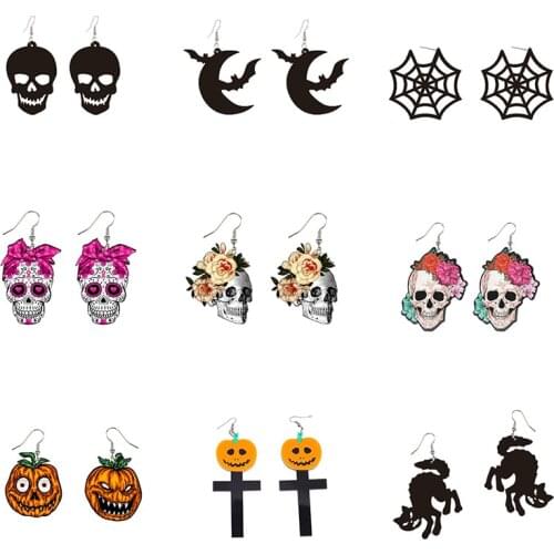 2021 Halloween Skeleton Unusual Cool Earrings for Women Female Girls Hoop Acrylic Bat Cat Pumpkin Earring Party Jewelry Weird