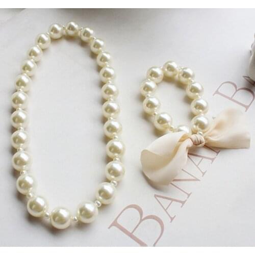 2021 New 1 Set Children Accessories Girls Jewelry Artificial Pearl Necklace Bracelet Set Kids Little Girl Princess Decorations