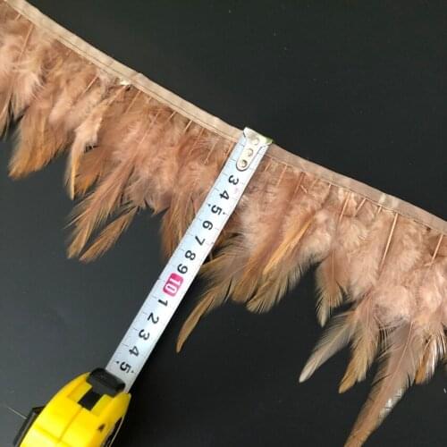 Free Shipping 10 Yard Light Brown Rooster Hackle Feather Fringes 8-13CM Natural Chicken Feather Plumes Trims Clothes Sewing Deco