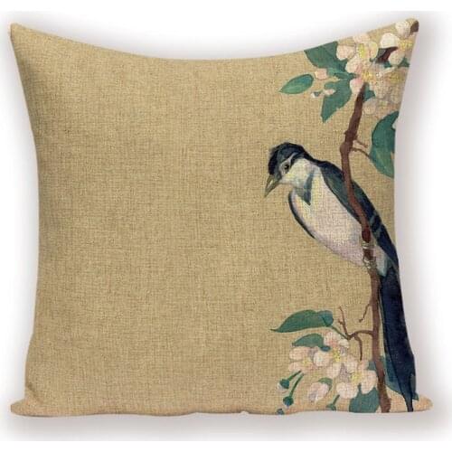 Flower Bird Cushion Cover Retro Plum Blossom Home Decor Pillow Case Red-Crowned Crane Decorative Cushions for Sofa Linen Kissen